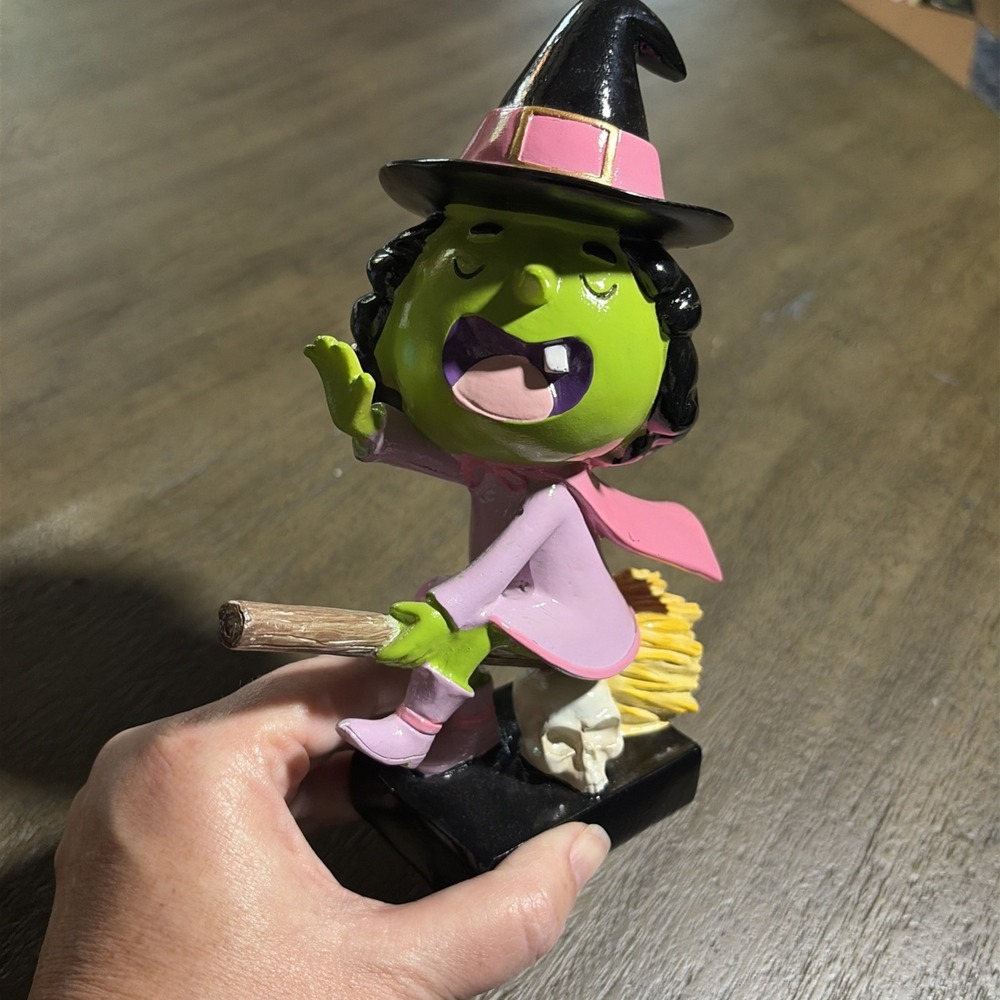 Ghoulish Green Face Witch on Broom VIRAL Summerween HALLOWEEN Figurine 8"